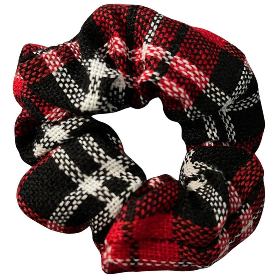 RED WHITE BLACK TARTAN SCRUNCHIE