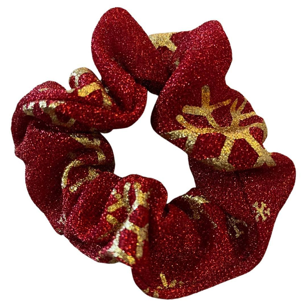 SPARKLE RED GOLD SNOWFLAKE SCRUNCHIE
