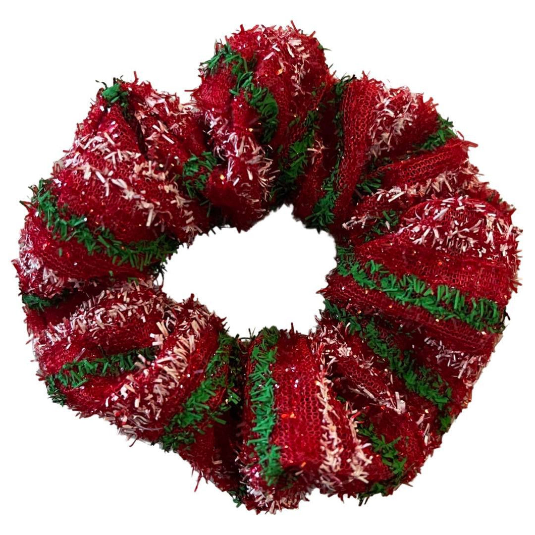 RED GREEN TINSEL SCRUNCHIE